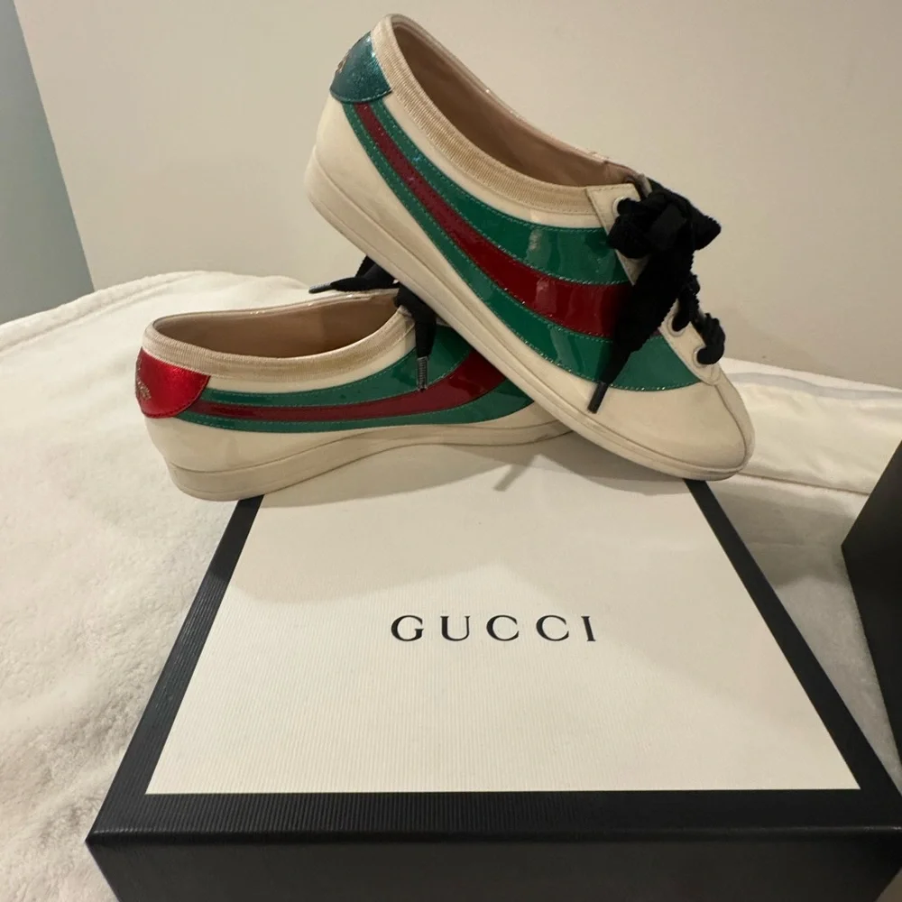 Gucci Women's Sneakers with Green and Red Accents - Picture 1 of 10